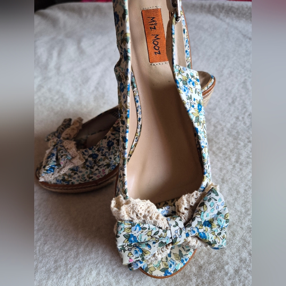 Miz Mooz Floral Heels - Blue and Cream
